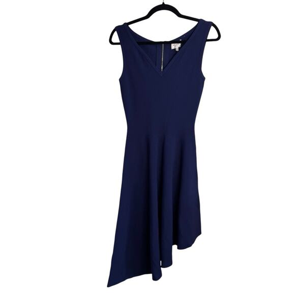 Milly Asymmetrical Drape Navy Sleeveless Dress - Picture 2 of 8